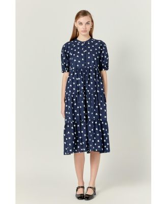 Women's HEART PRINTED MIDI DRESS
