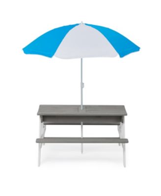 One 3-in-1 Kids Outdoor Wooden Picnic Table With Umbrella, Convertible Sand & Wate, Gray ASTM & CPSIA CERTIFICATION