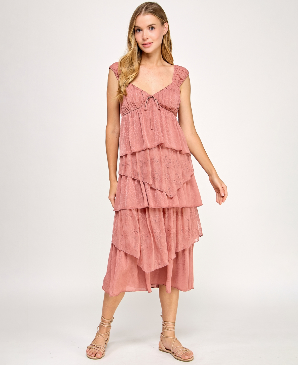 Juniors' Sweetheart Lace Midi Dress - Pink