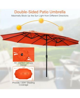 15 Feet Double-Sided Twin Patio Umbrella with Crank and Base