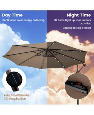 10 Feet Cantilever Umbrella with 32 LED Lights and Solar Panel Batteries