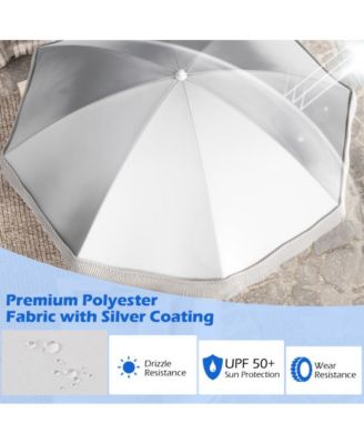 6.5 feet Beach Umbrella with Fringe Outdoor Tassel Umbrella with Push Button Tilt