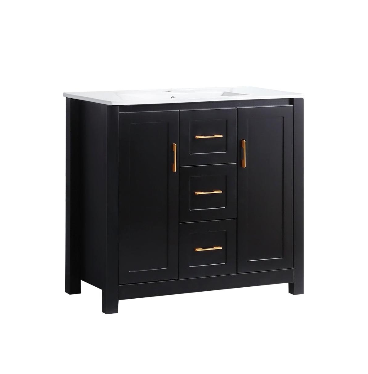 36&#x22; Black Vanity Set with Undermount Sink, Soft-Close Doors & Drawers, Space-Saving Organizer - Black