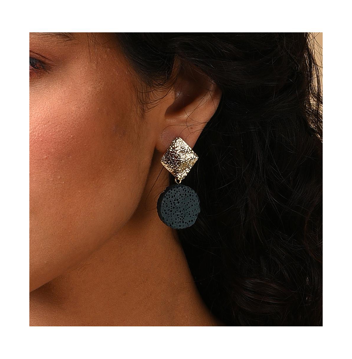 Sohi Women's Green Textured Stone Drop Earrings