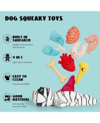 9-in-1 Zombie Plush Squeaky Dog Toy with 8 Organ-Shaped Toys for Small Medium Dogs