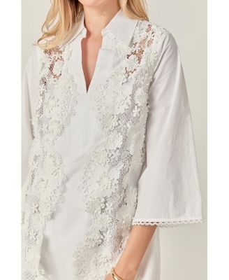 Women's LACE TRIMMED SHIRT MINI DRESS