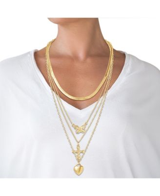 Layered Butterfly, Cross & Heart Pendant Necklace Set