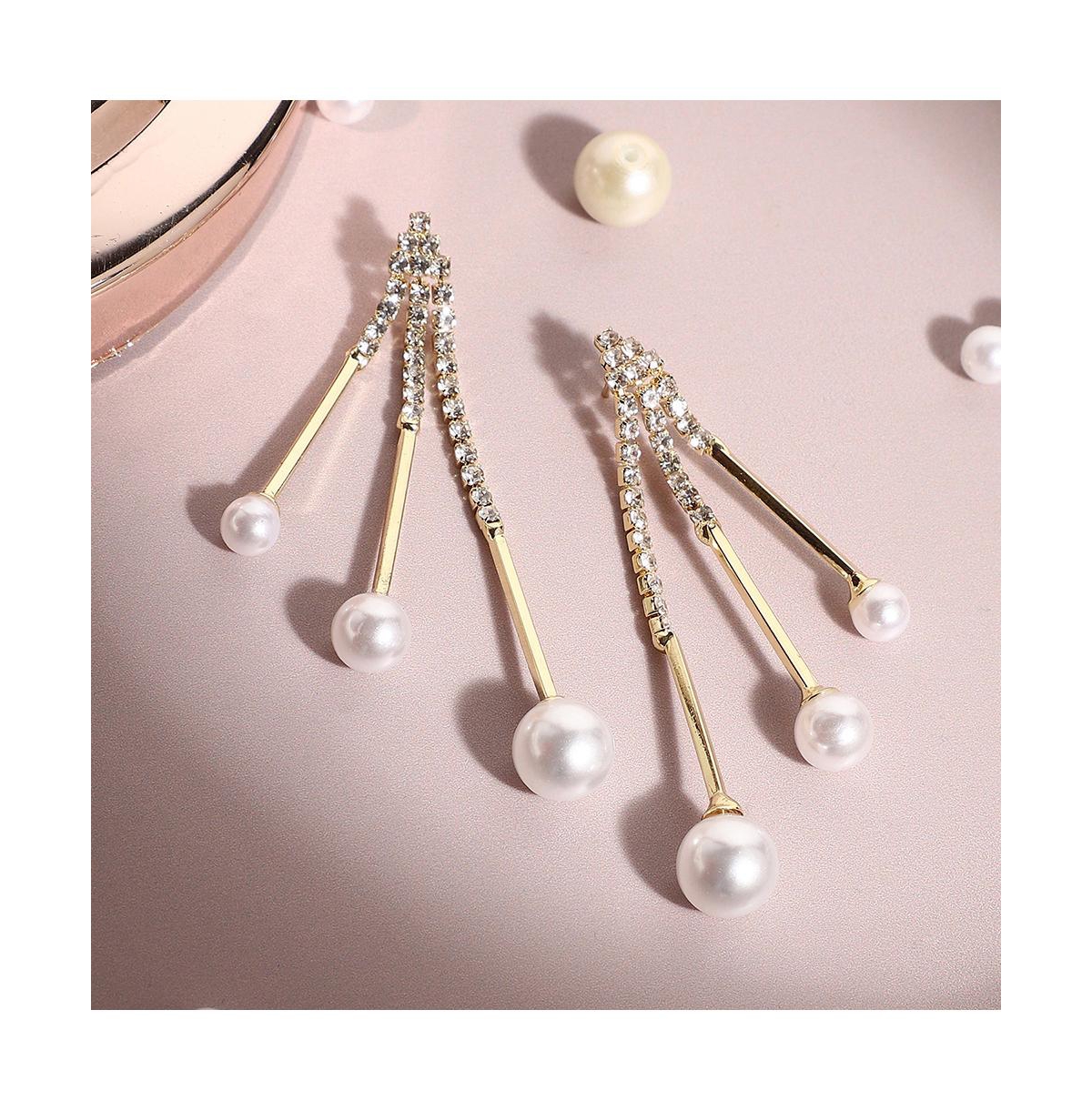 Sohi Women's Blue Snowball Drop Earrings In White