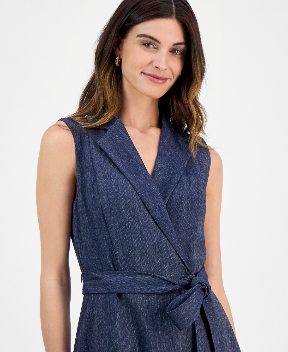 Julia Jordan Sleeveless Faux Wrap Midi Dress In Blue
