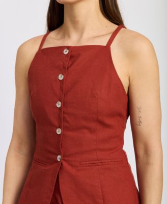 Women's Megumi Cotton Linen Sleeveless Button-Front Top
