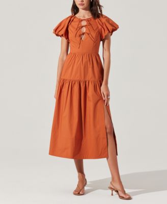 ASTR the Label - Women's Aine Bow-Tie Puff-Sleeve Cotton Midi Dress