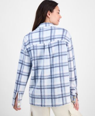 Juniors' Plaid Button-Front Shacket