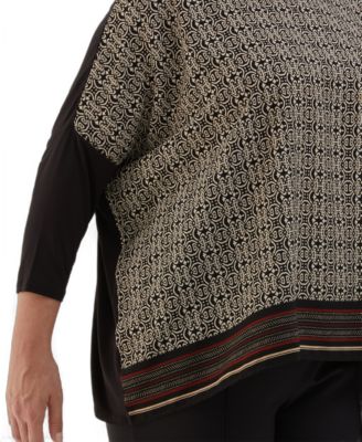 Plus Size Medallion Print Knit 3/4 Sleeve Top