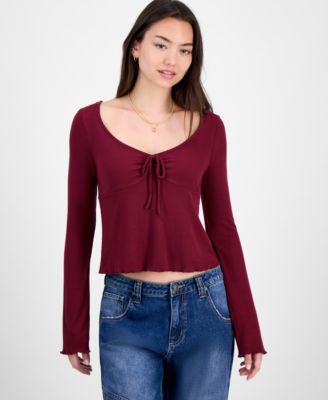 Self Esteem - Juniors' Solid Scoop-Neck Rib-Knit Top
