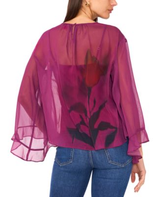 Women's Chiffon Flutter-Sleeve Top