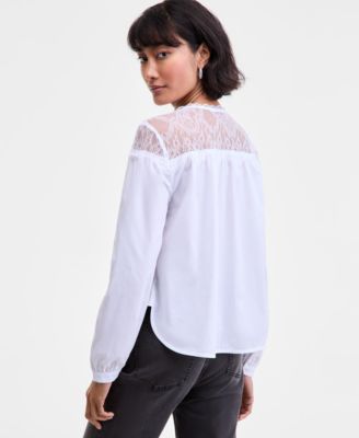 Women's Long Sleeve Lace-Trim Blouse, Macy's Exclusive 