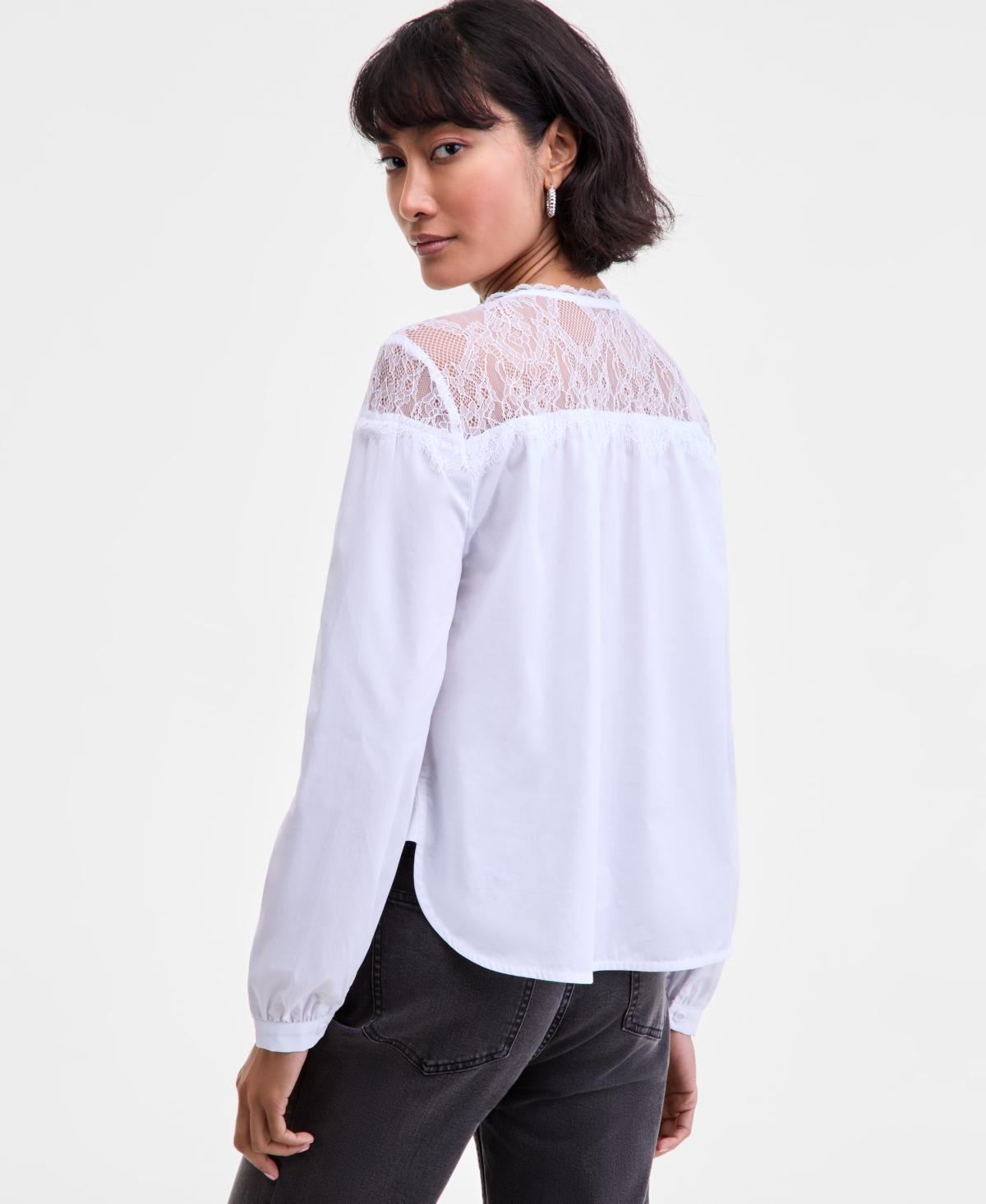 On 34th Women's Long Sleeve Lace-trim Blouse, Macy's Exclusive In White