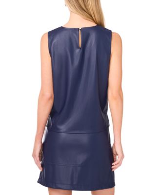 Women's Faux-Leather Sleeveless Crewneck Top 