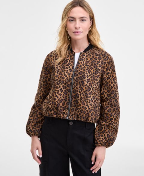 Женские куртки On 34th Women's Leopard Print Bubble-Hem Bomber Jacket