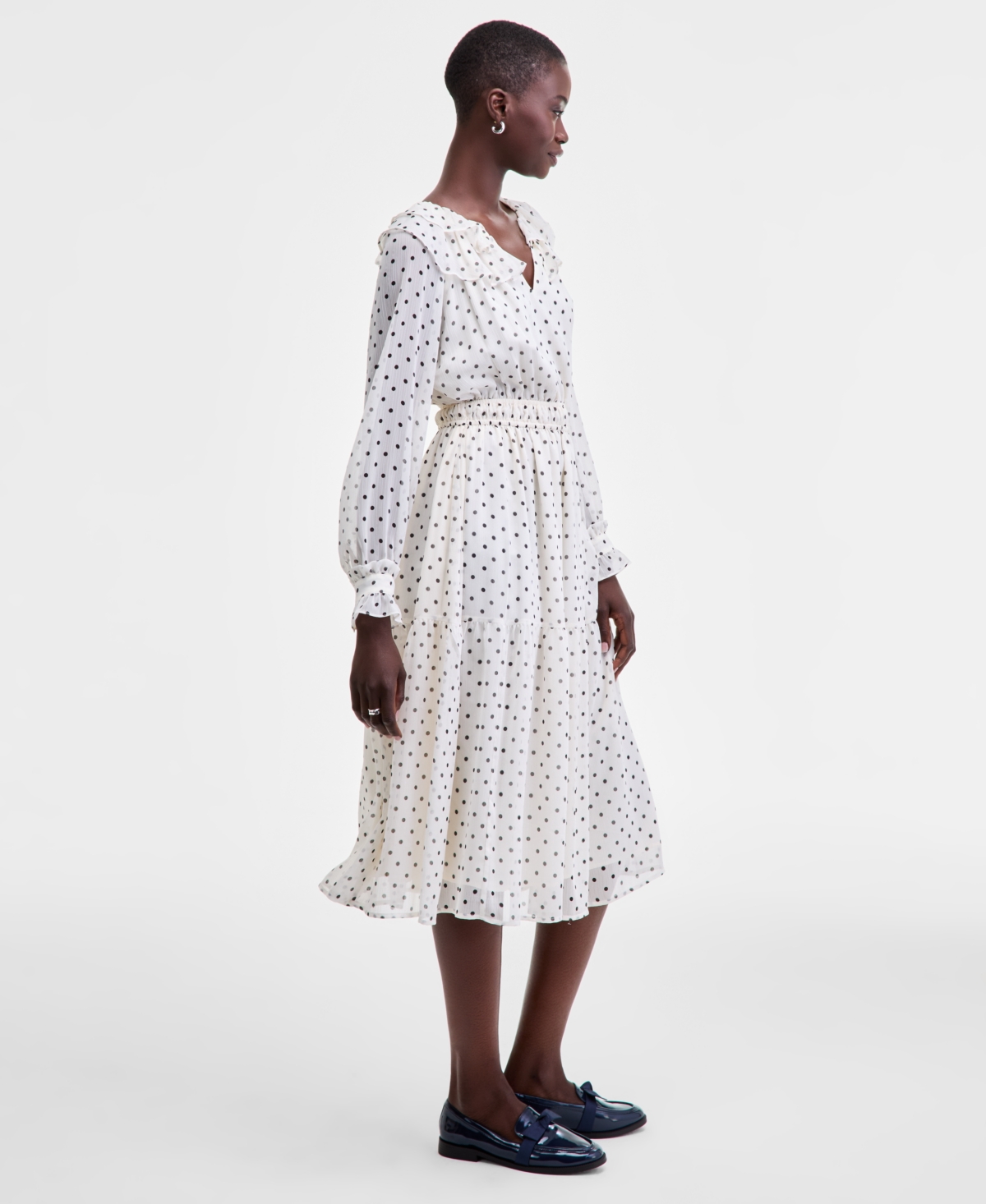On 34th Women's Printed Ruffle-trim Long-sleeve Midi Dress, Macy's Exclusive In White