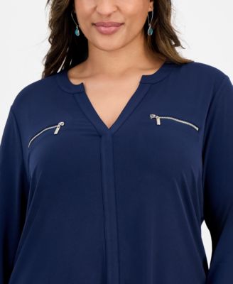 Plus Size Solid V-Neck Long-Sleeve Top, Macy's Exclusive