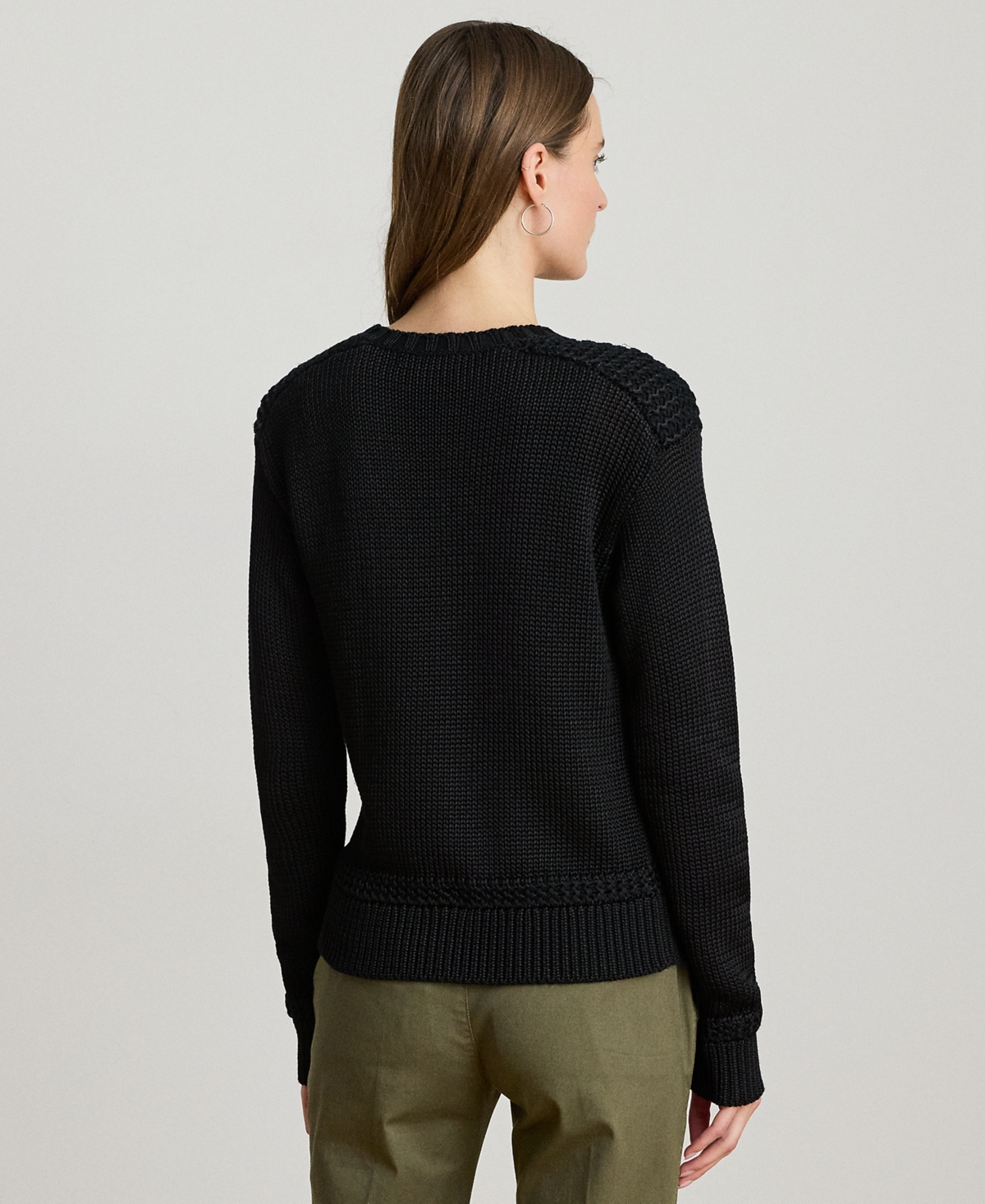 Ralph Lauren Petite Cotton-blend Crewneck Sweater In Black