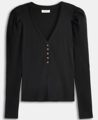 Women's Puff-Shoulder Long-Sleeve Henley T-Shirt, Macy's Exclusive