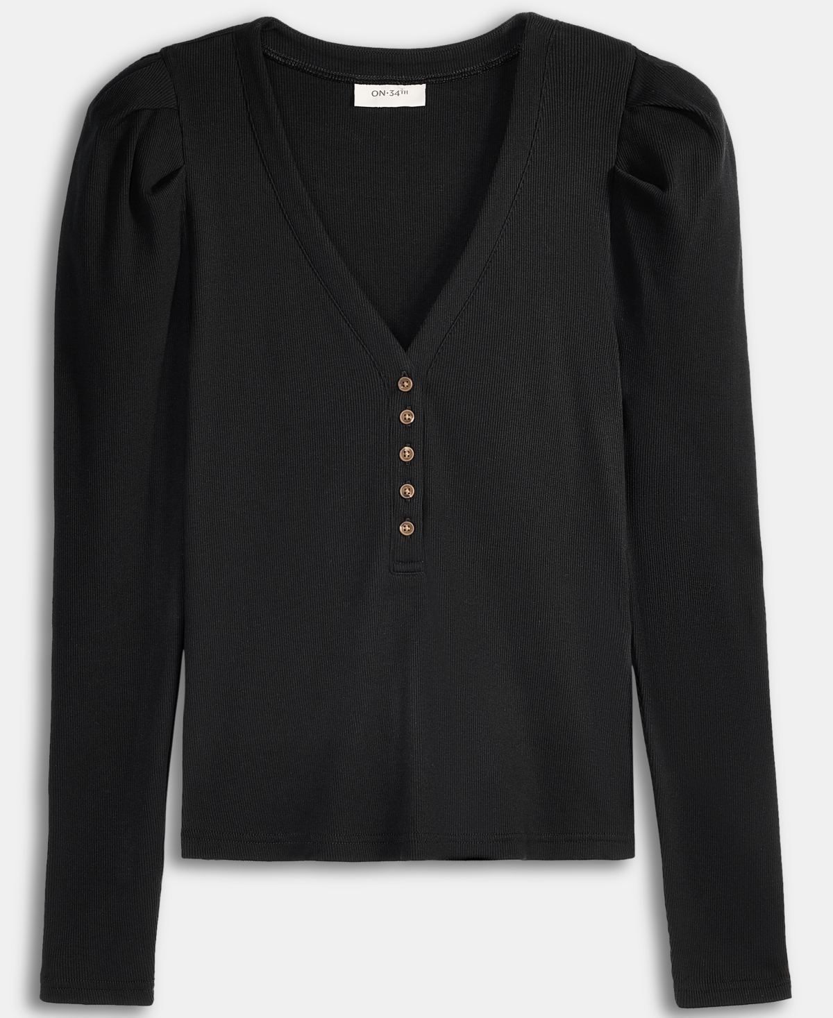 On 34th Womens Puff Shoulder Long Sleeve Henley T Shirt Xxs 4x Macys Exclusive In Black