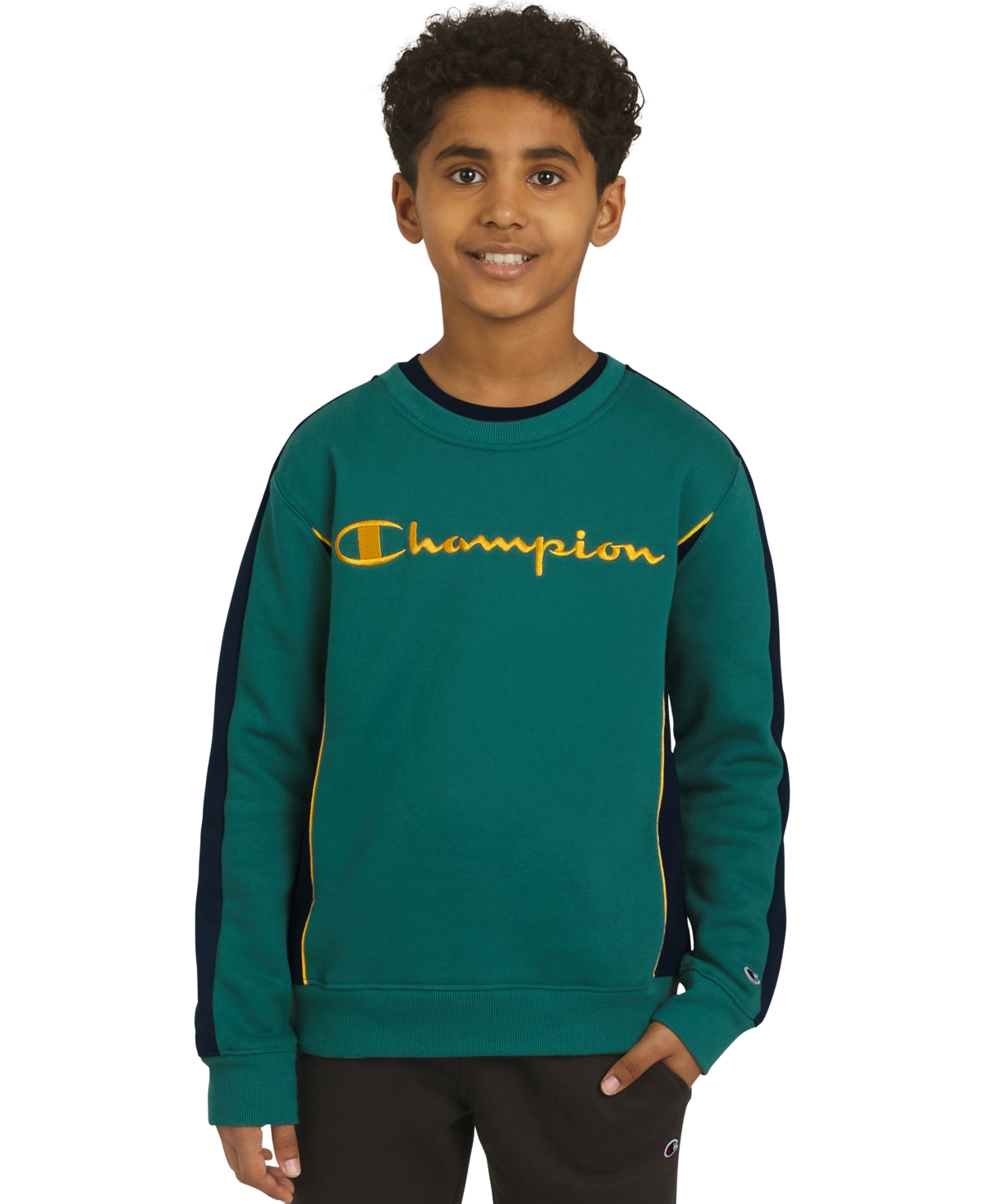 Champion Big Boys Colorblocked Crewneck Sweatshirt In Green