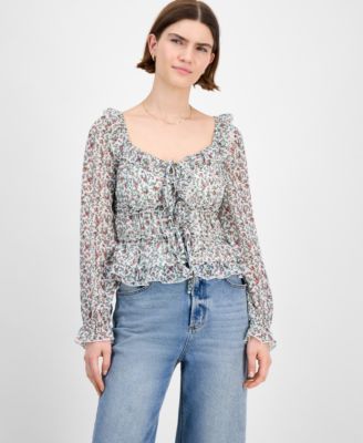 Tinseltown - Juniors' Tie-Back Ruffle Blouse