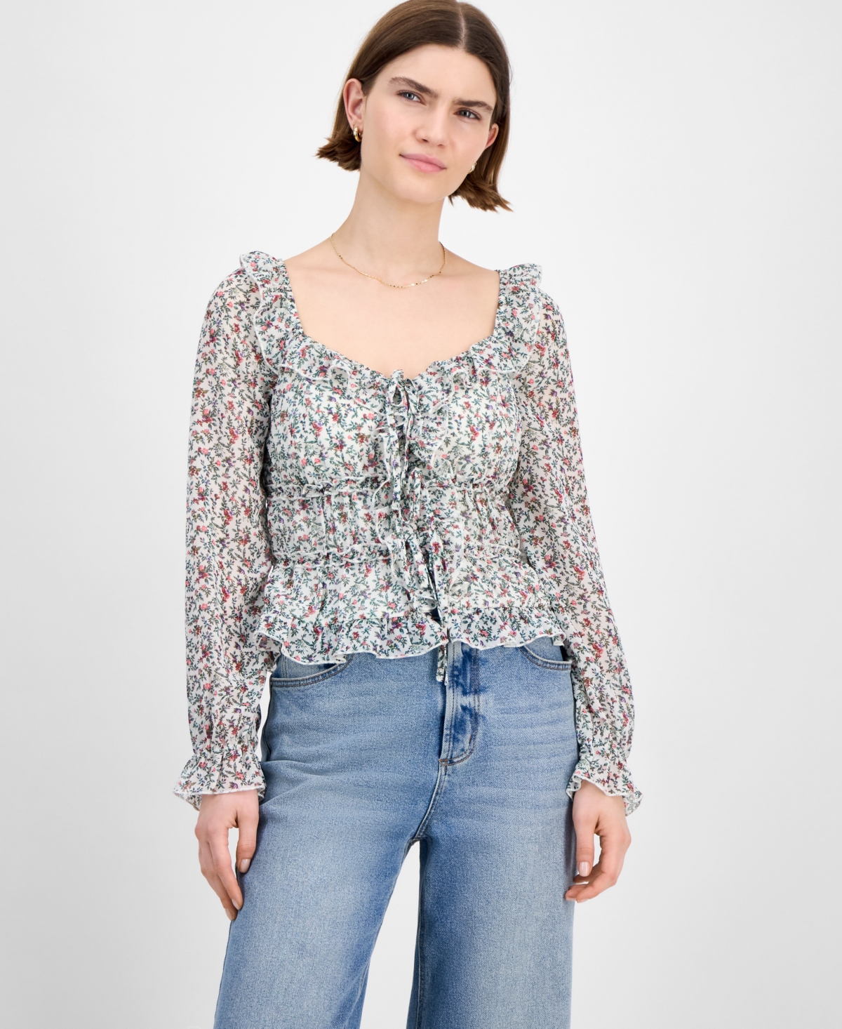Tinseltown Juniors' Tie-back Ruffle Blouse