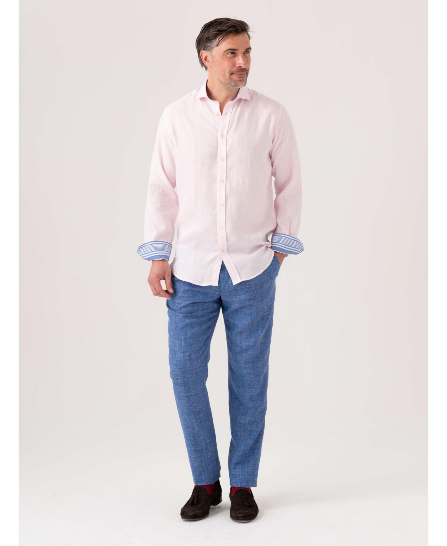 Мужская рубашка Koy Clothing Classic Linen Long Sleeve, цвет: Розовый — фото 4