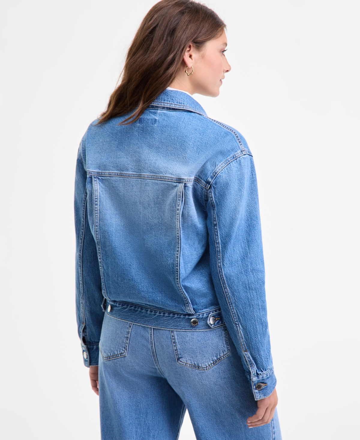 On 34th Trendy Plus Cotton Embellished Crewneck Tee Denim Trucker Jacket Pleat Front Wide Leg Pants Macys Ex In Blue