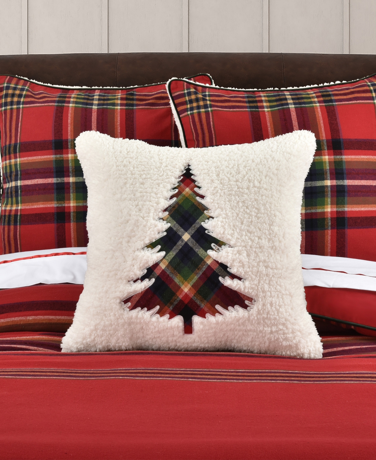 J Queen New York Andrew Plaid Square Embellished Decorative Pillow, 20" X 20" In White