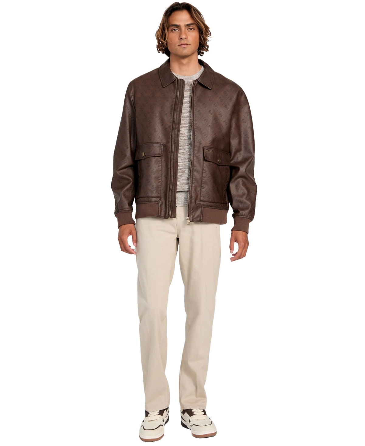 Guess Men's Monogram Aviator Jacket In Brown
