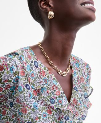 Women's Printed Ruffle Chiffon Blouse