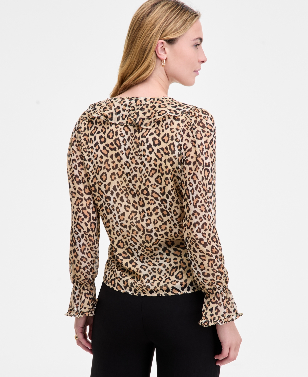 On 34th Women's Printed Ruffle Chiffon Blouse, Macy's Exclusive In Neutral