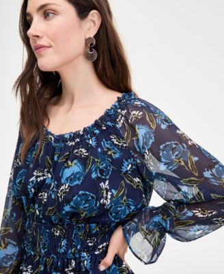 Women's Printed Smocked Ruffle Chiffon Mini Dress, Macy's Exclusive 