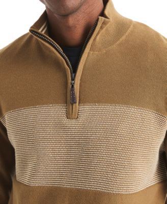 Men's Textured Quarter-Zip Colorblocked Sweater