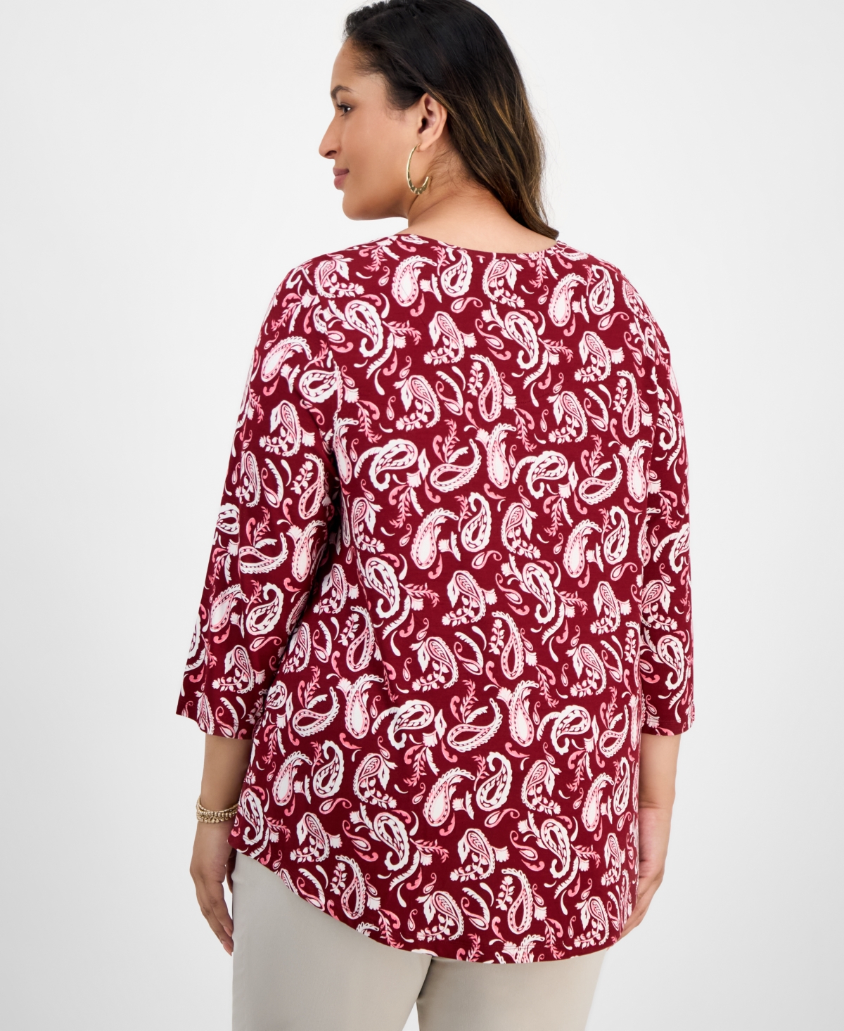 Jm Collection Plus Size Printed Scoop-neck 3/4-sleeve Top In Multi