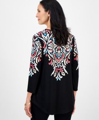 Women's Printed Scoop-Neck 3/4-Sleeve Top, Exclusively at Macy's