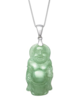 Macy's - Dyed Green Jade Carved Buddha 18" Pendant Necklace in Sterling Silver