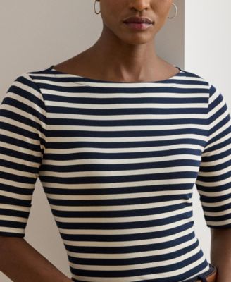 Women's Striped Stretch Cotton Boatneck Tee