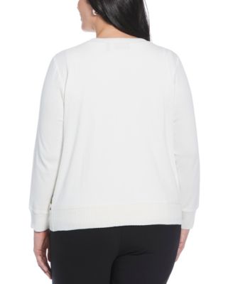 Plus Size Lemon Print Woven Front Long Sleeve Cardigan Sweater