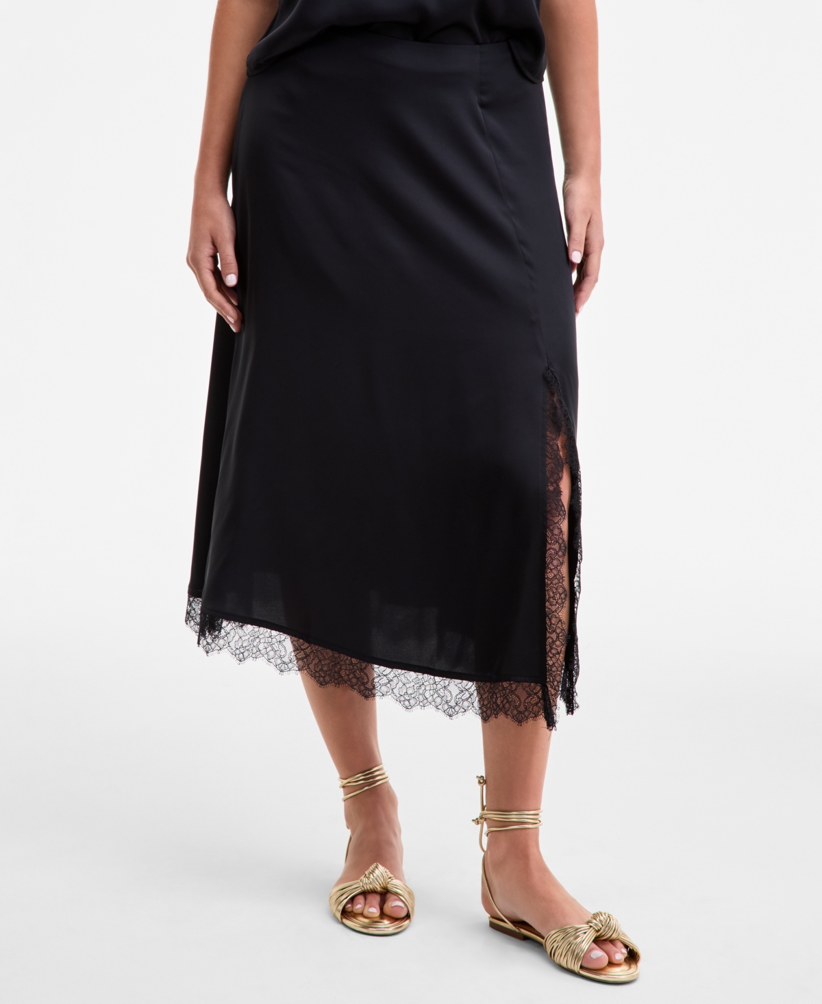 On 34th Womens Lace Trim Tank Lace Trim Slip Skirt Macys Exclusive In Black