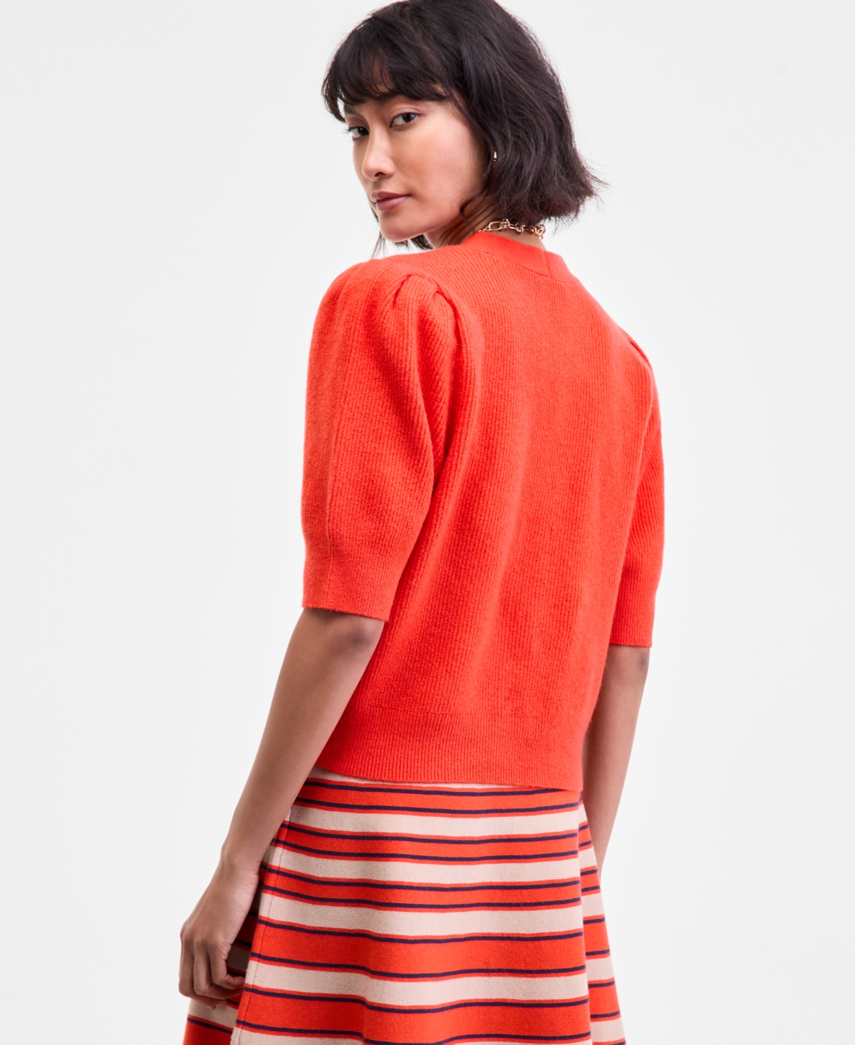 On 34th Women's Puff-sleeve V-neck Cardigan, Macy's Exclusive In Red