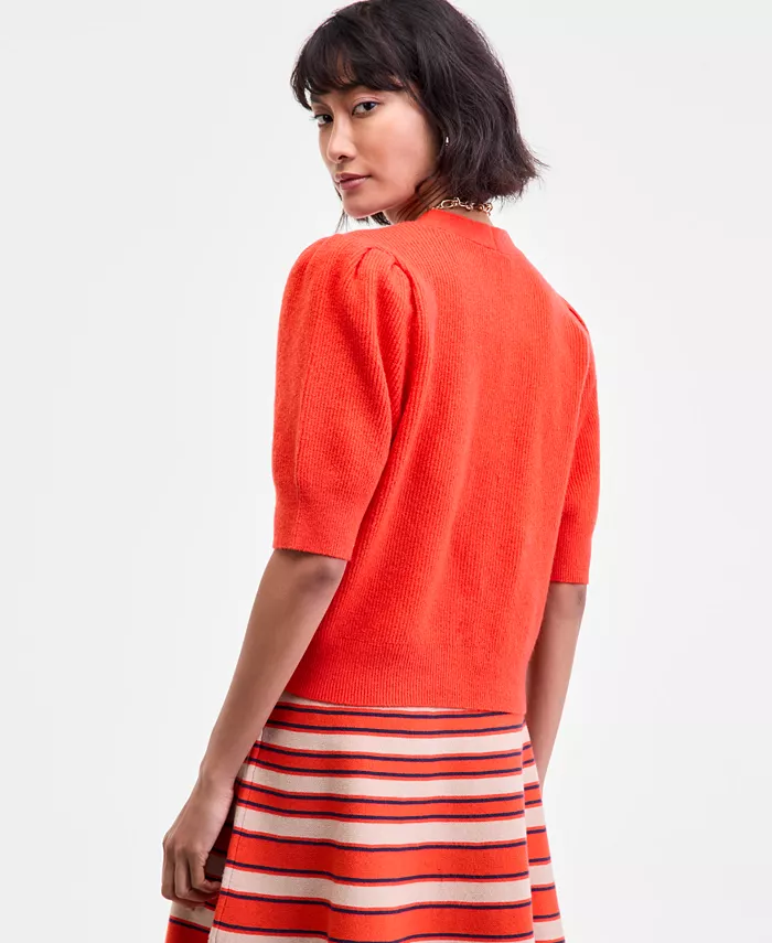Women's Puff-Sleeve V-Neck Cardigan - thumbnail 8
