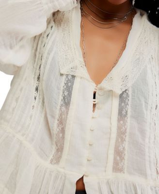 Women's Elodie Lace-Trim Button-Front Blouse