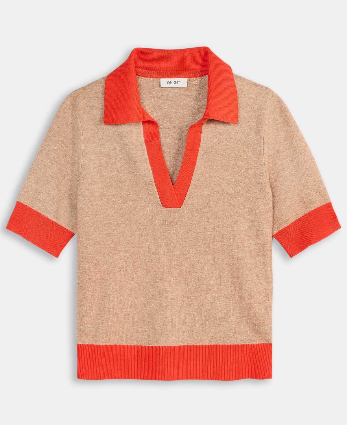 On 34th Womens Colorblocked Polo Short Sleeve Sweater Xxs 3x Macys Exclusive In Neutral