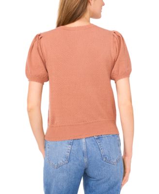 Women's Pointelle-Stitch Short-Sleeve V-Neck Cardigan